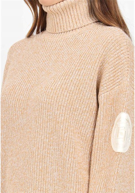 Maglioncino a collo alto beige da donna in viscosa mouliné punto pannocchia ELISABETTA FRANCHI | MK84S46E2AB2